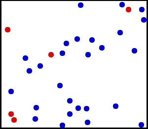 Animation of 50 partciles moving randomly, colliding with each othr and the container walls.