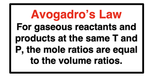 Avogadros Law - mole ratios are volume ratios for gases